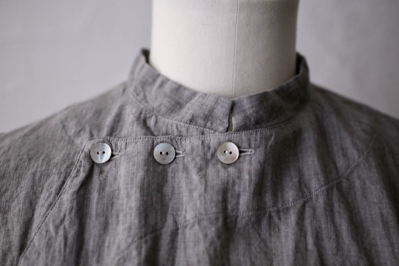 カディコットン シノワズリブラウス/Khadi cotton pullover blouse チェック織り 「墨/Charcoal」