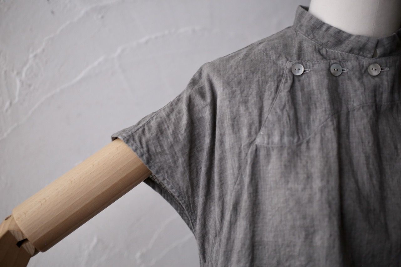 カディコットン シノワズリブラウス/Khadi cotton pullover blouse チェック織り 「墨/Charcoal」