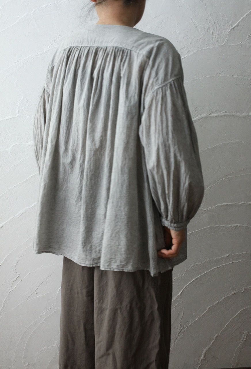 カディコットン カウント100 バルーン袖ブラウス khadi cotton pullover blouse 「藍と墨/Indigo and charcoal」