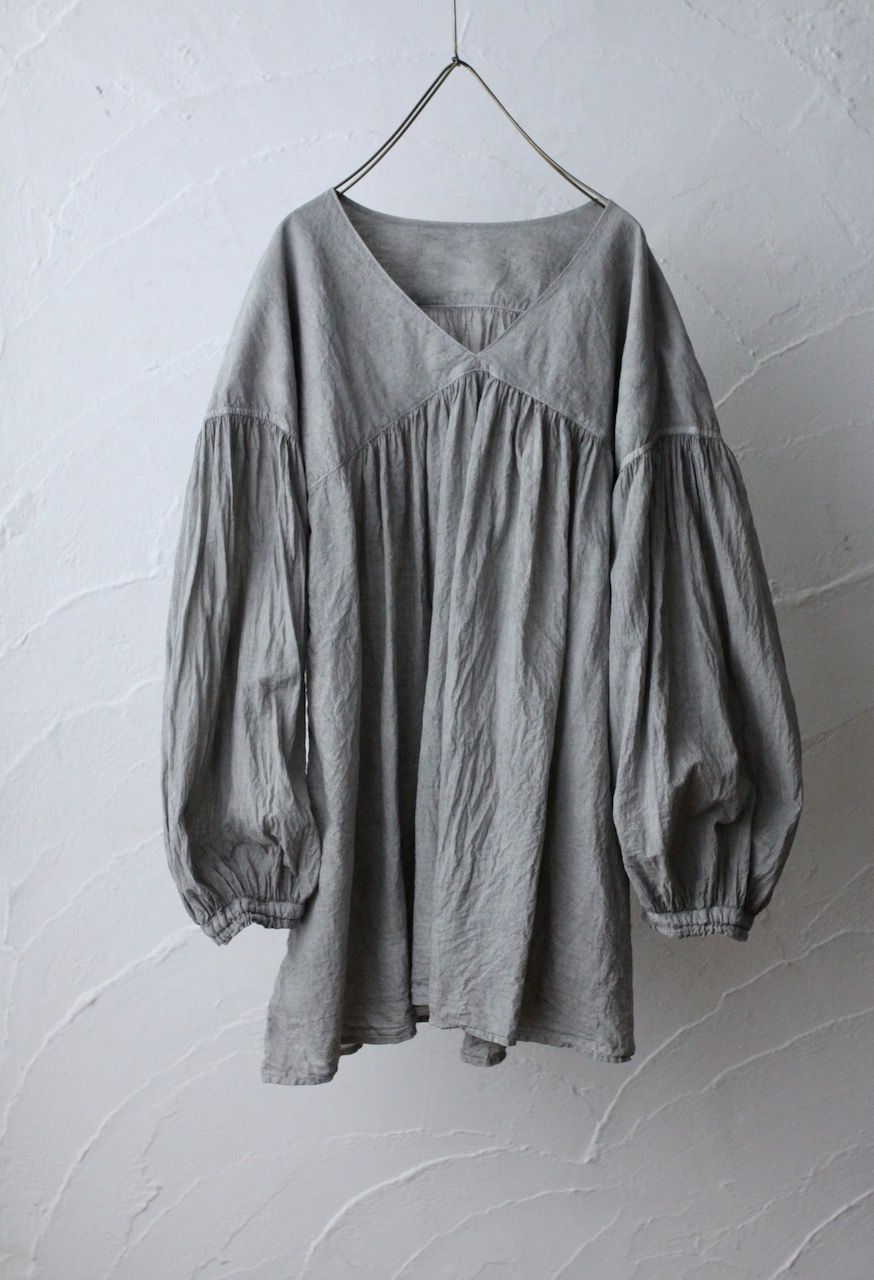 カディコットン カウント100 バルーン袖ブラウス khadi cotton pullover blouse 「墨/Charcoal」