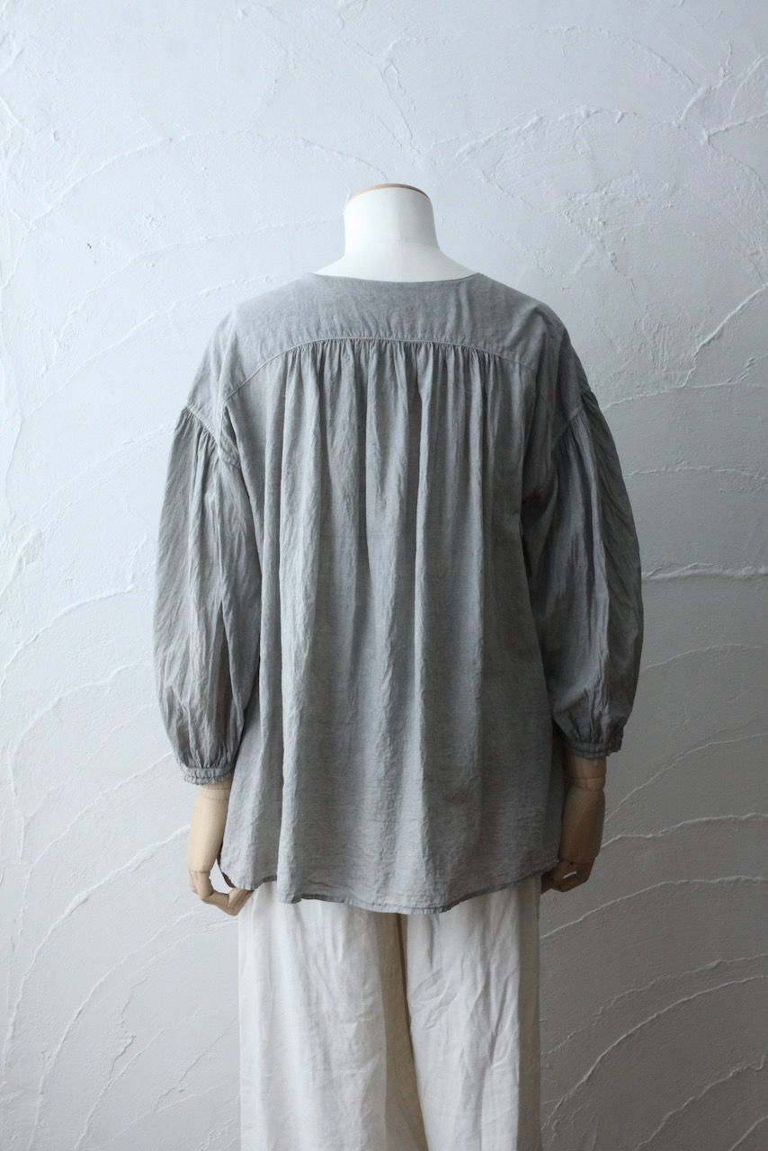 カディコットン カウント100 バルーン袖ブラウス khadi cotton pullover blouse 「墨/Charcoal」