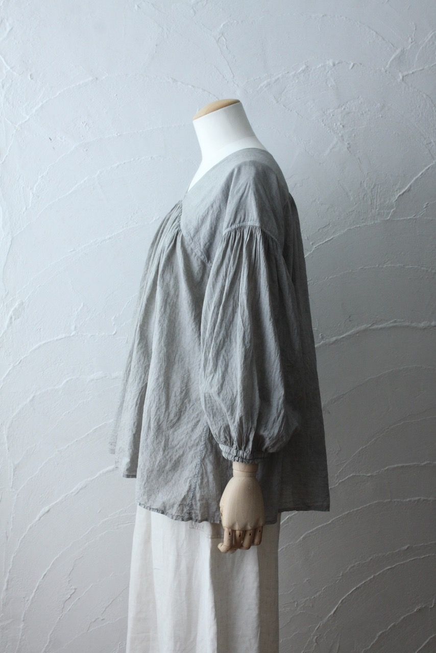 カディコットン カウント100 バルーン袖ブラウス khadi cotton pullover blouse 「墨/Charcoal」
