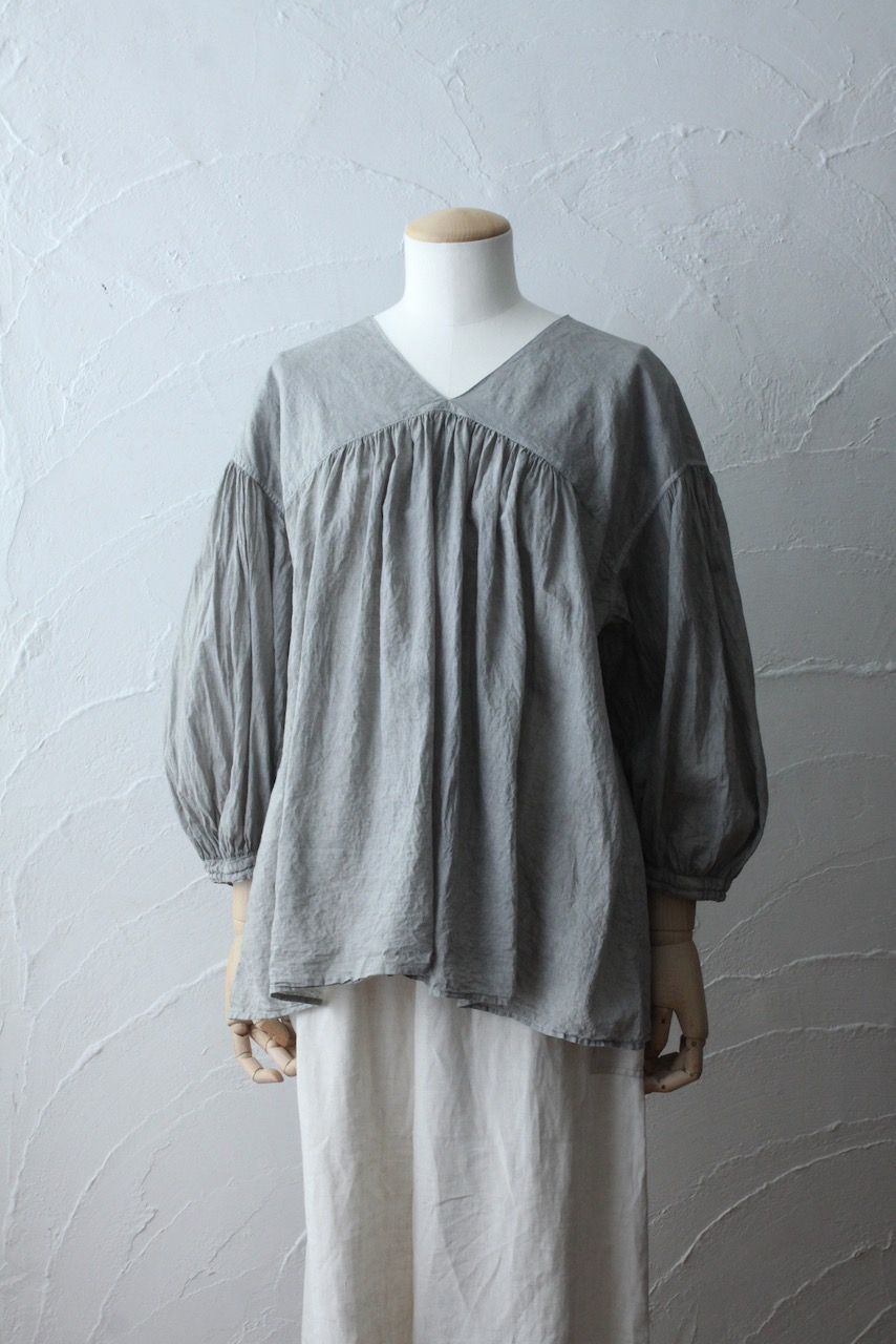 カディコットン カウント100 バルーン袖ブラウス khadi cotton pullover blouse 「墨/Charcoal」