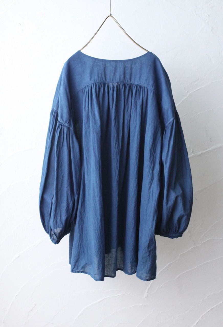 カディコットン カウント100 バルーン袖ブラウス khadi cotton pullover blouse 「藍/Indigo」