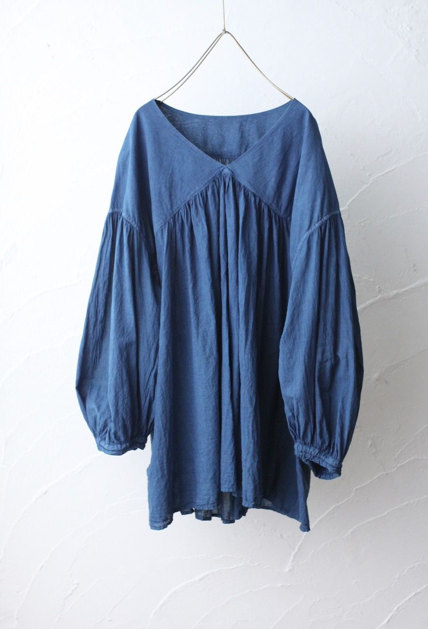 カディコットン カウント100 バルーン袖ブラウス khadi cotton pullover blouse 「藍/Indigo」