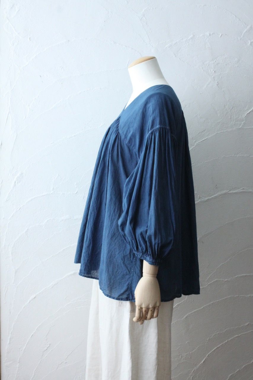 カディコットン カウント100 バルーン袖ブラウス khadi cotton pullover blouse 「藍/Indigo」
