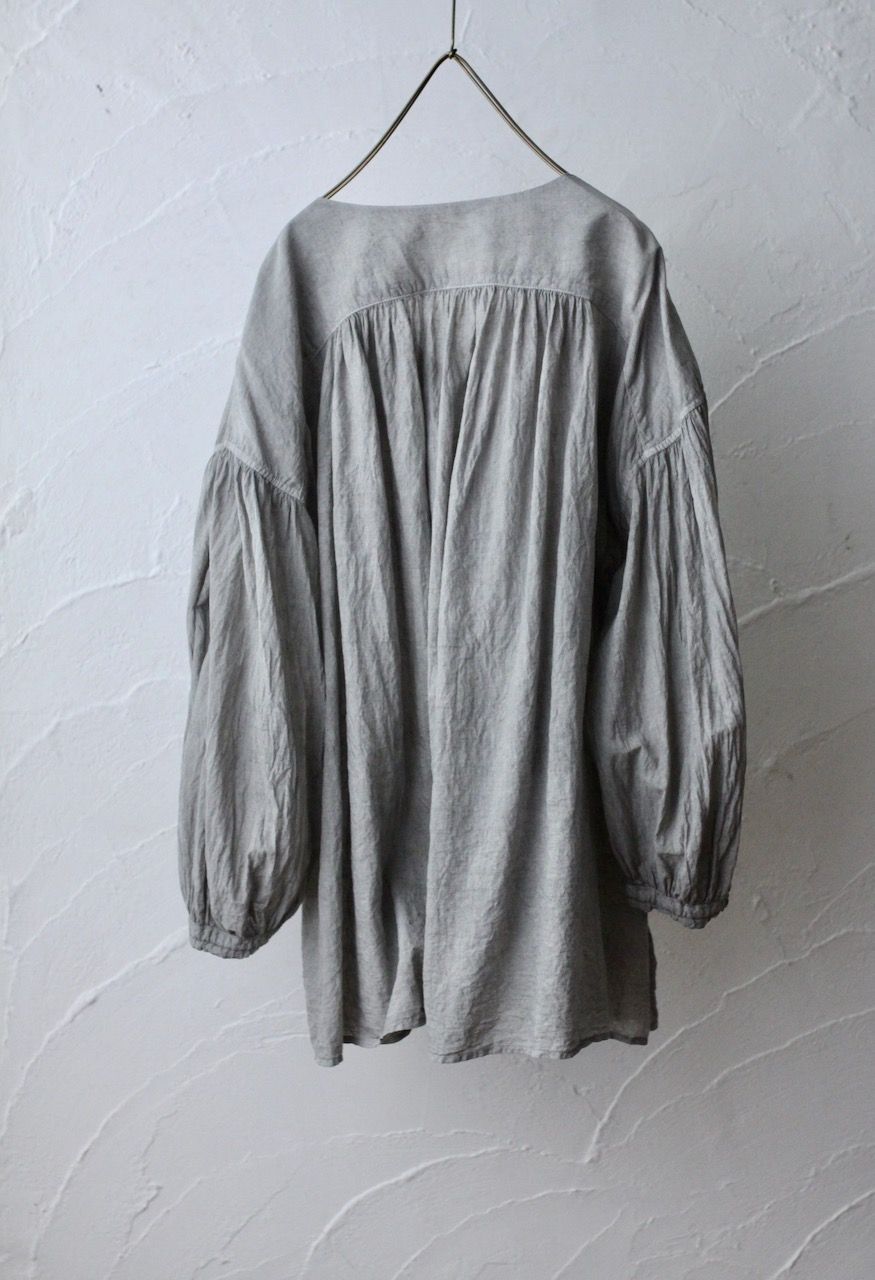 カディコットン カウント100 バルーン袖ブラウス khadi cotton pullover blouse 「墨/Charcoal」
