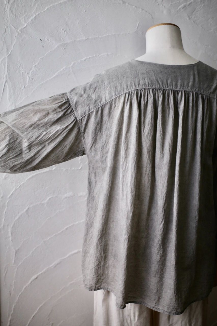 カディコットン カウント100 バルーン袖ブラウス khadi cotton pullover blouse 「墨/Charcoal」