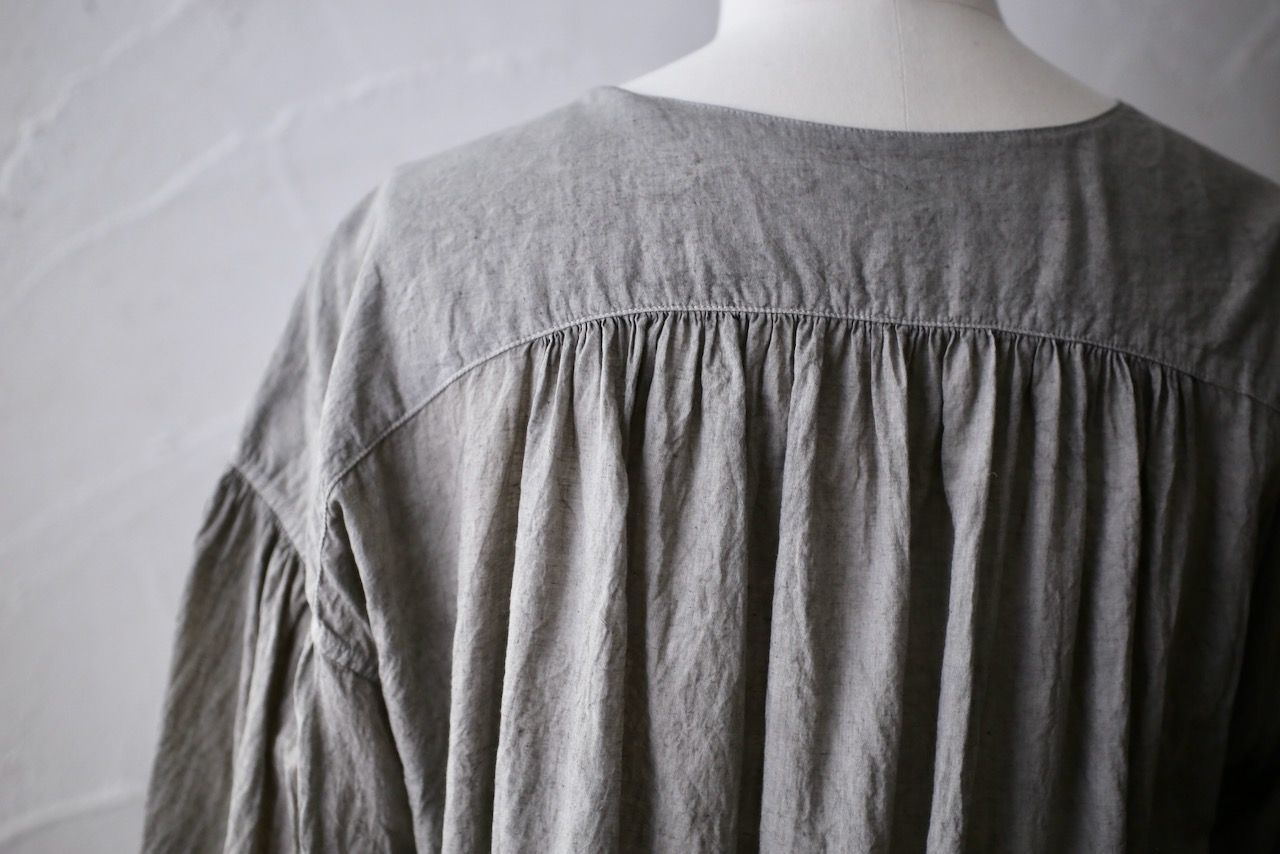 カディコットン カウント100 バルーン袖ブラウス khadi cotton pullover blouse 「墨/Charcoal」