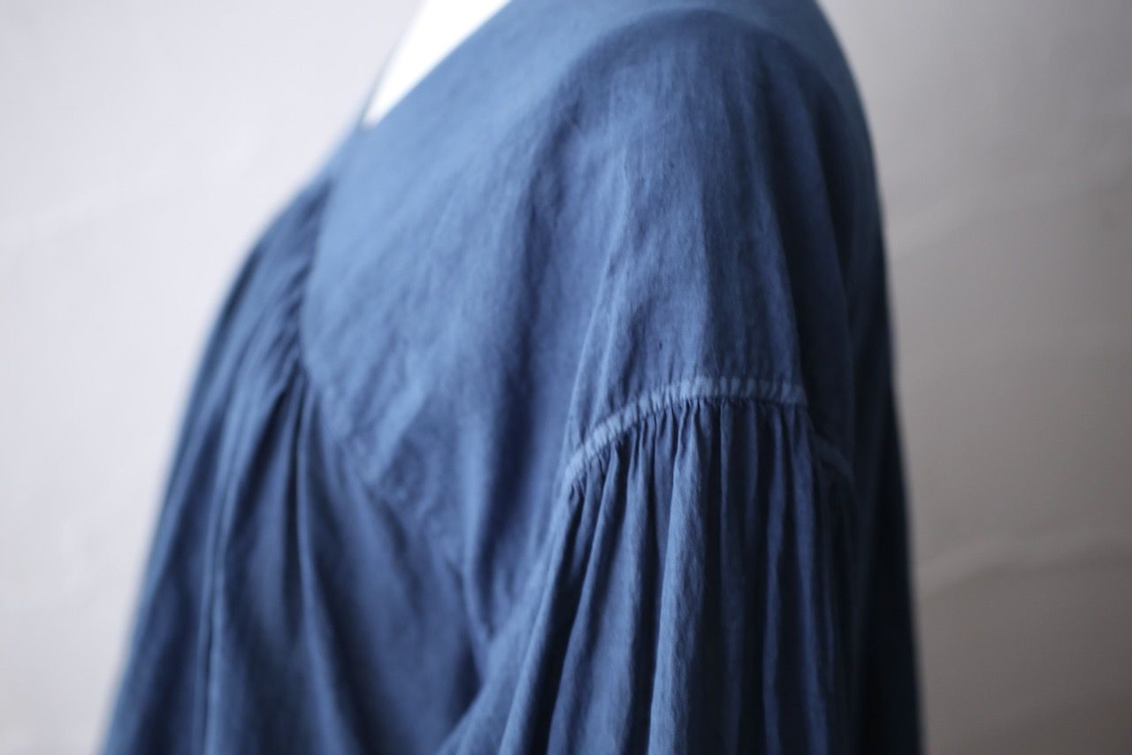カディコットン カウント100 バルーン袖ブラウス khadi cotton pullover blouse 「藍/Indigo」