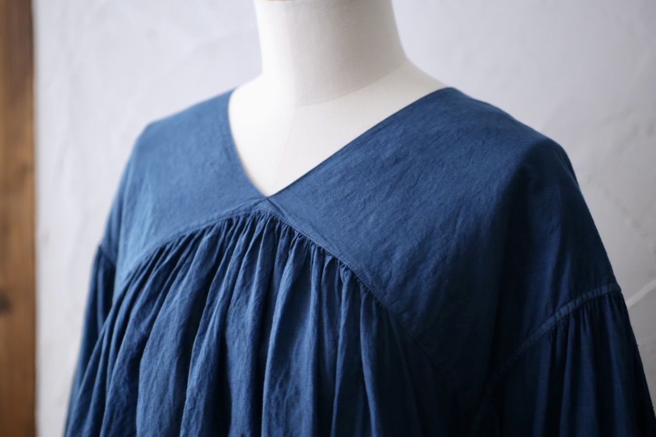 カディコットン カウント100 バルーン袖ブラウス khadi cotton pullover blouse 「藍/Indigo」