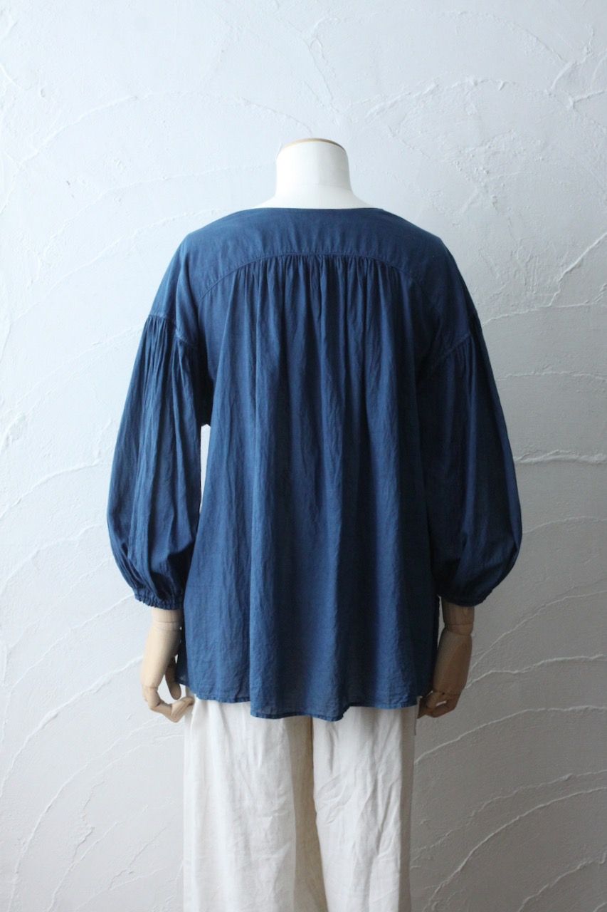 カディコットン カウント100 バルーン袖ブラウス khadi cotton pullover blouse 「藍/Indigo」