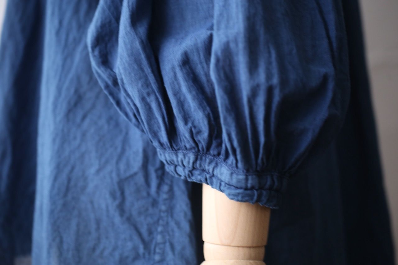 カディコットン カウント100 バルーン袖ブラウス khadi cotton pullover blouse 「藍/Indigo」