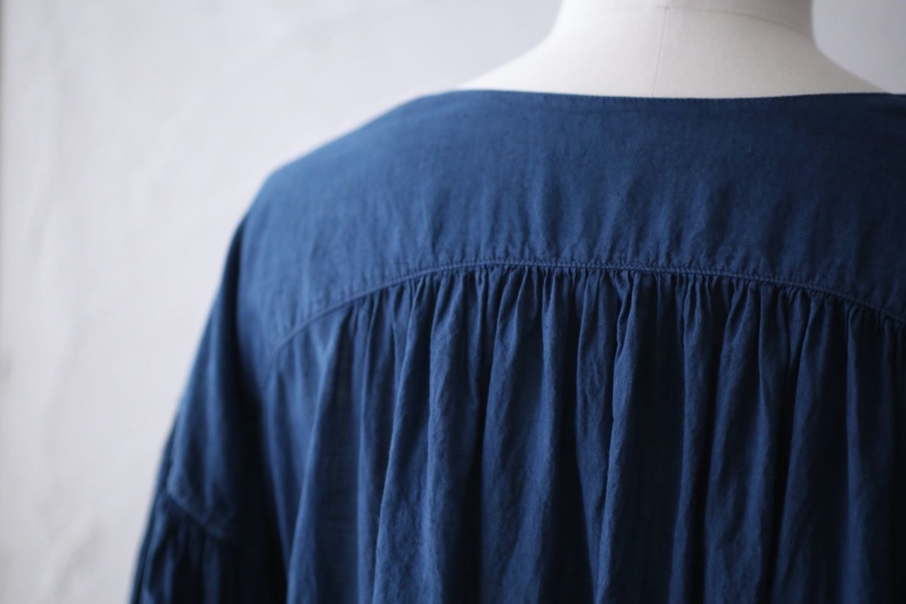 カディコットン カウント100 バルーン袖ブラウス khadi cotton pullover blouse 「藍/Indigo」