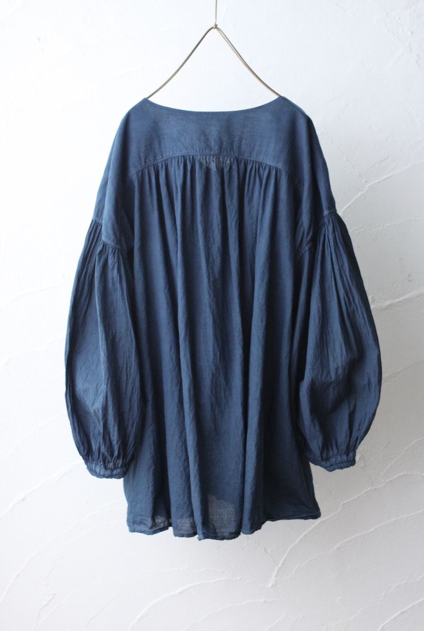 カディコットン カウント100 バルーン袖ブラウス khadi cotton pullover blouse 「藍と墨/Indigo and charcoal」