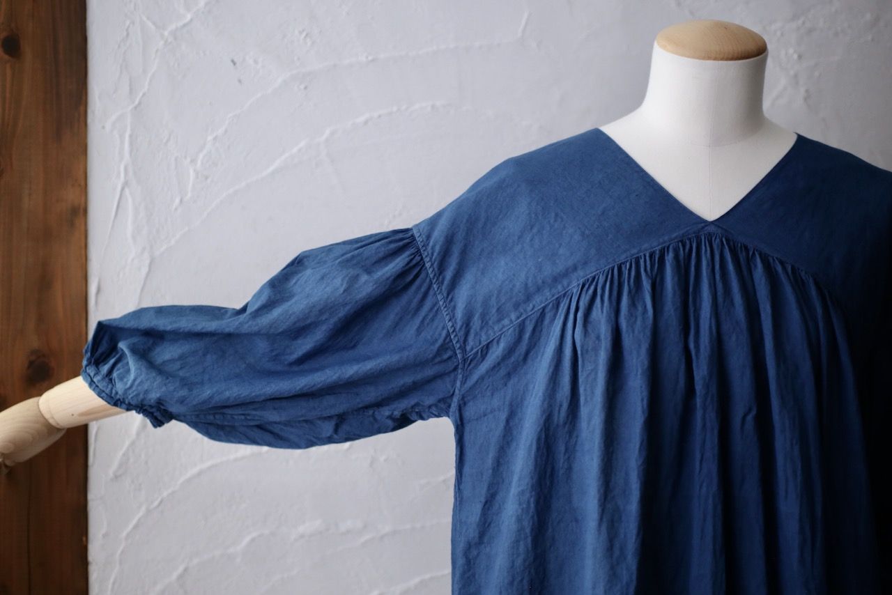 カディコットン カウント100 バルーン袖ブラウス khadi cotton pullover blouse 「藍/Indigo」