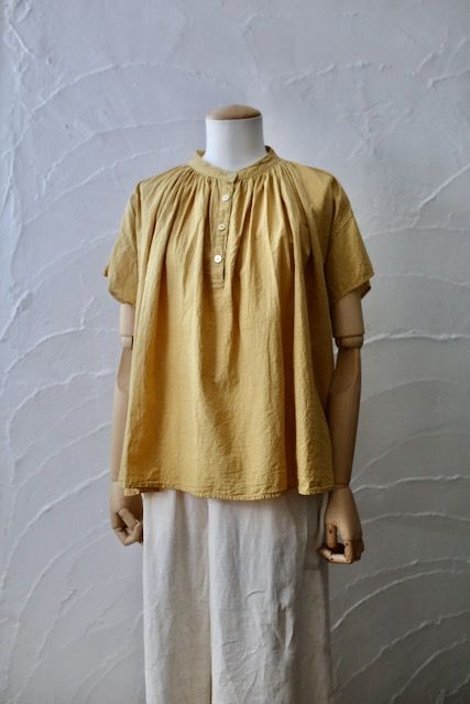 コットンローン バンドカラーブラウス/Cotton lawn blouse「辛子色/Mustard」7/28追加しました！
