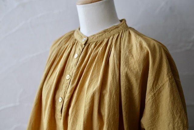 コットンローン バンドカラーブラウス/Cotton lawn blouse「辛子色/Mustard」7/28追加しました！
