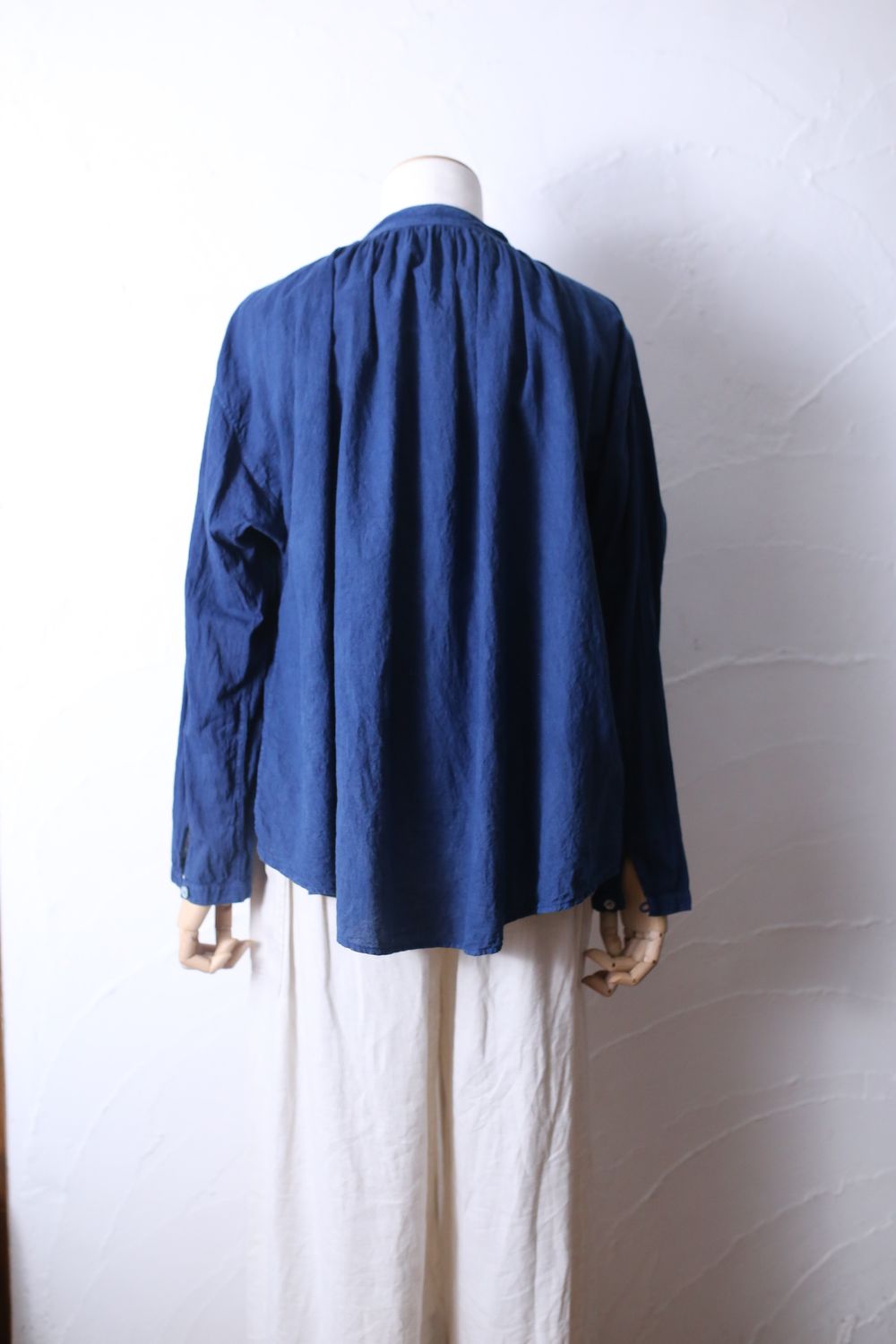 カディコットン カウント100 ギャザーブラウス khadi cotton pullover blouse 「藍/ indigo」