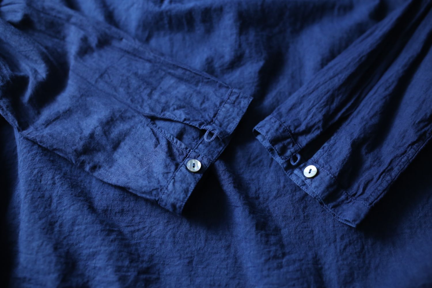 カディコットン カウント100 ギャザーブラウス khadi cotton pullover blouse 「藍/ indigo」