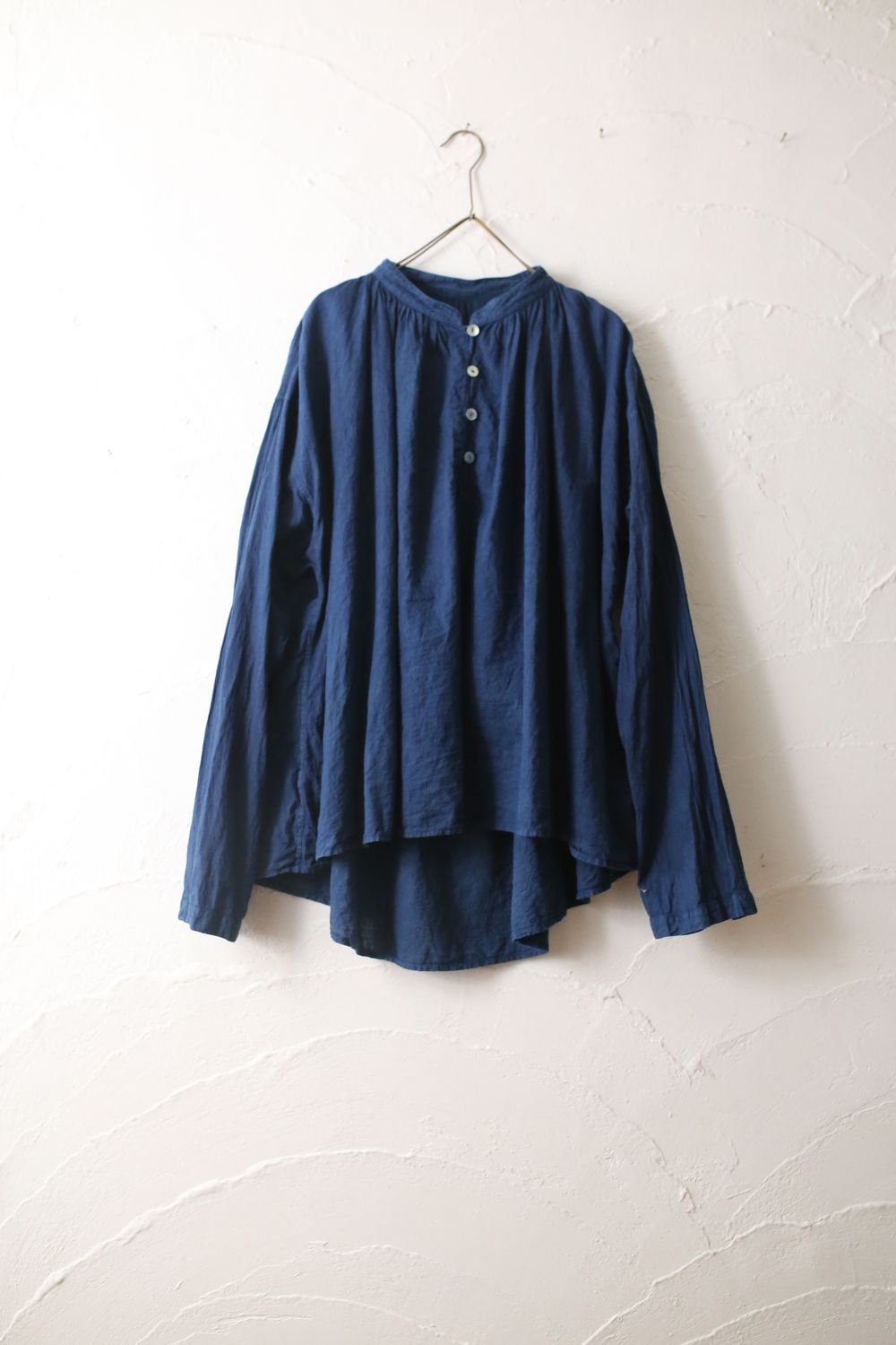 カディコットン カウント100 ギャザーブラウス khadi cotton pullover blouse 「藍/ indigo」