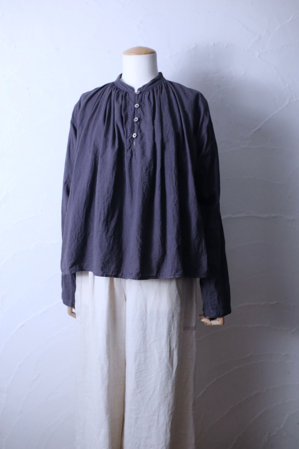 カディコットン カウント100 ギャザーブラウス khadi cotton pullover blouse 「ぶどう/Grape」