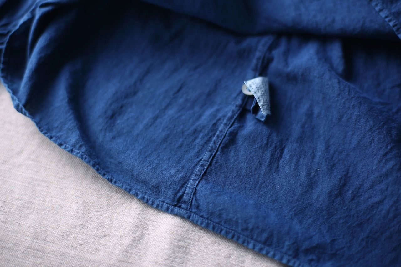 カディコットン ボーのブラウス/Khadi cotton blouse「藍シャンブレー➕藍後染め/Indigo」