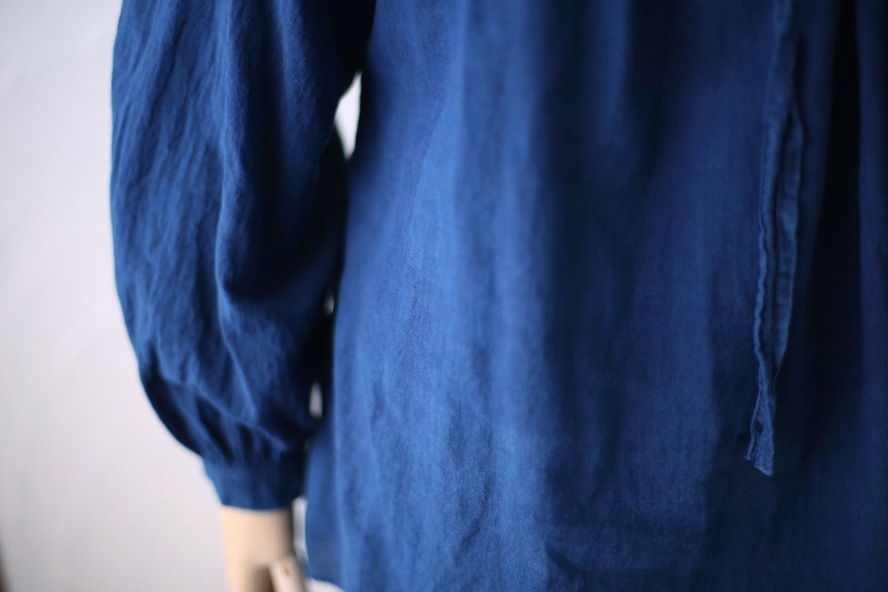 カディコットン ボーのブラウス/Khadi cotton blouse「藍シャンブレー➕藍後染め/Indigo」