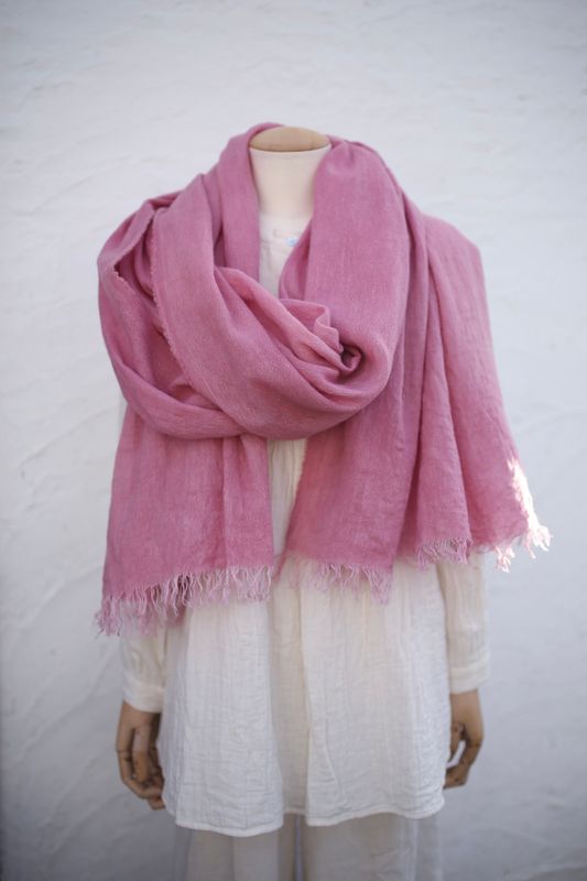 ウールリネンストール Woollen linen scarf 「チェリーピンク/Cherry pink」 ウールリネンストール Woollen linen scarf 「チェリーピンク/Cherry pink」