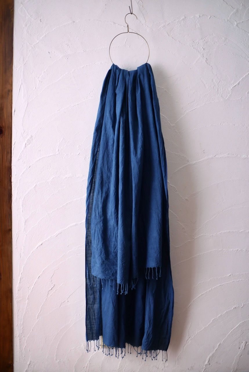 カディコットン 大判ストール  発酵灰汁建て藍染め Khadi cotton scarf 「藍色/Indigo」