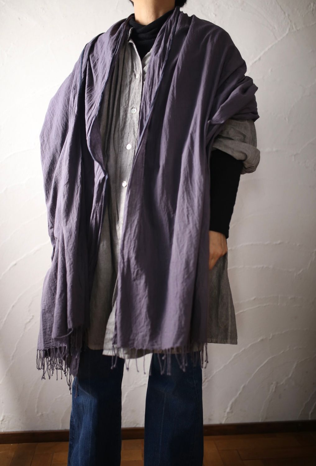 カディコットン 大判ストール  Khadi cotton scarf 「チェリー/Cherry」