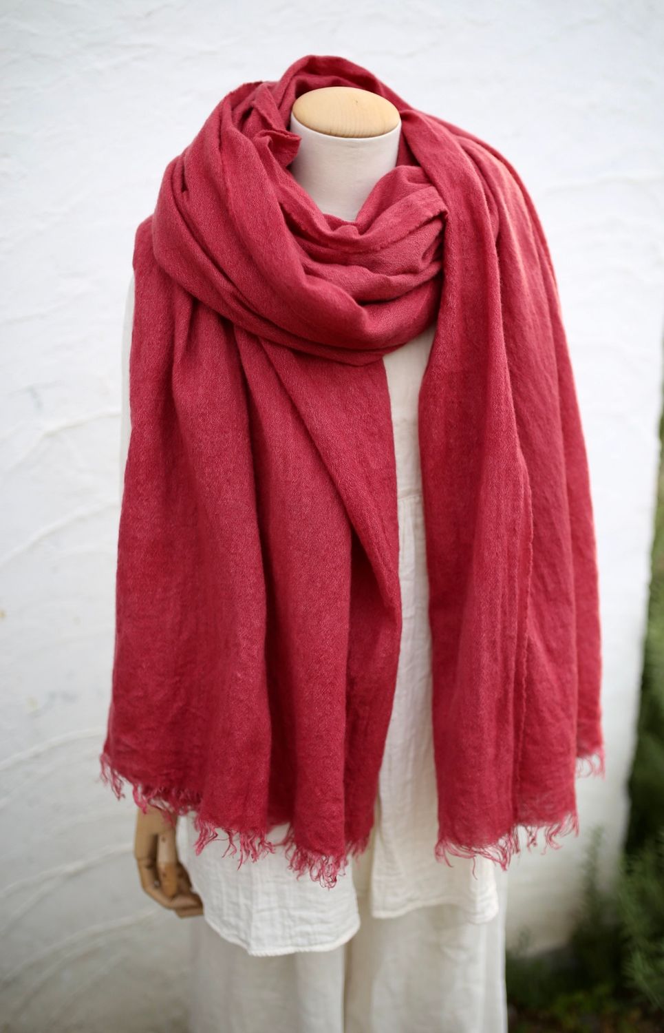 ウールリネンストール Woollen linen scarf 「茜色/Madder root」