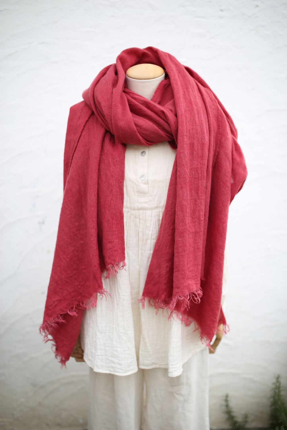 ウールリネンストール Woollen linen scarf 「茜色/Madder root」