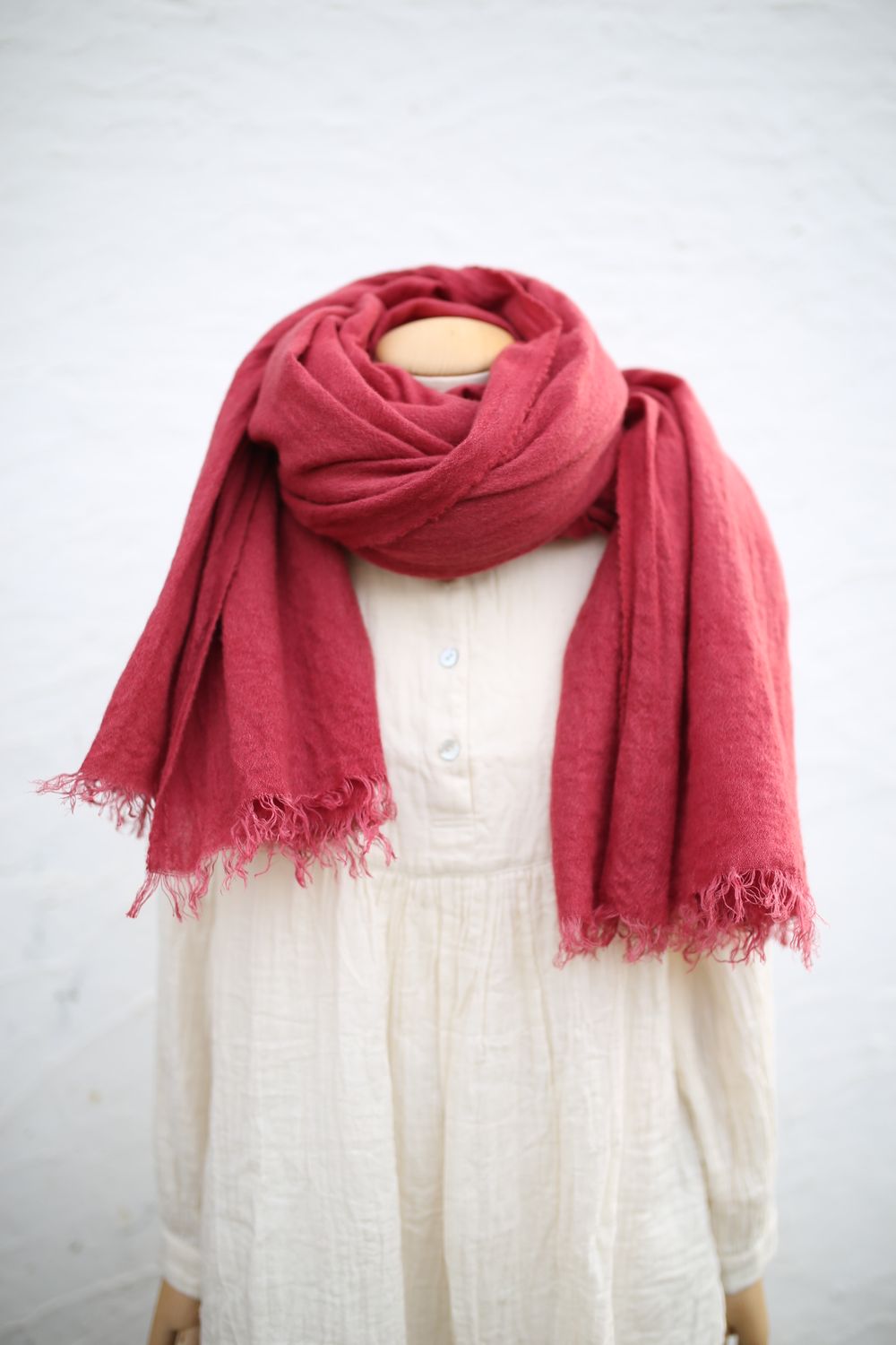 ウールリネンストール Woollen linen scarf 「茜色/Madder root」