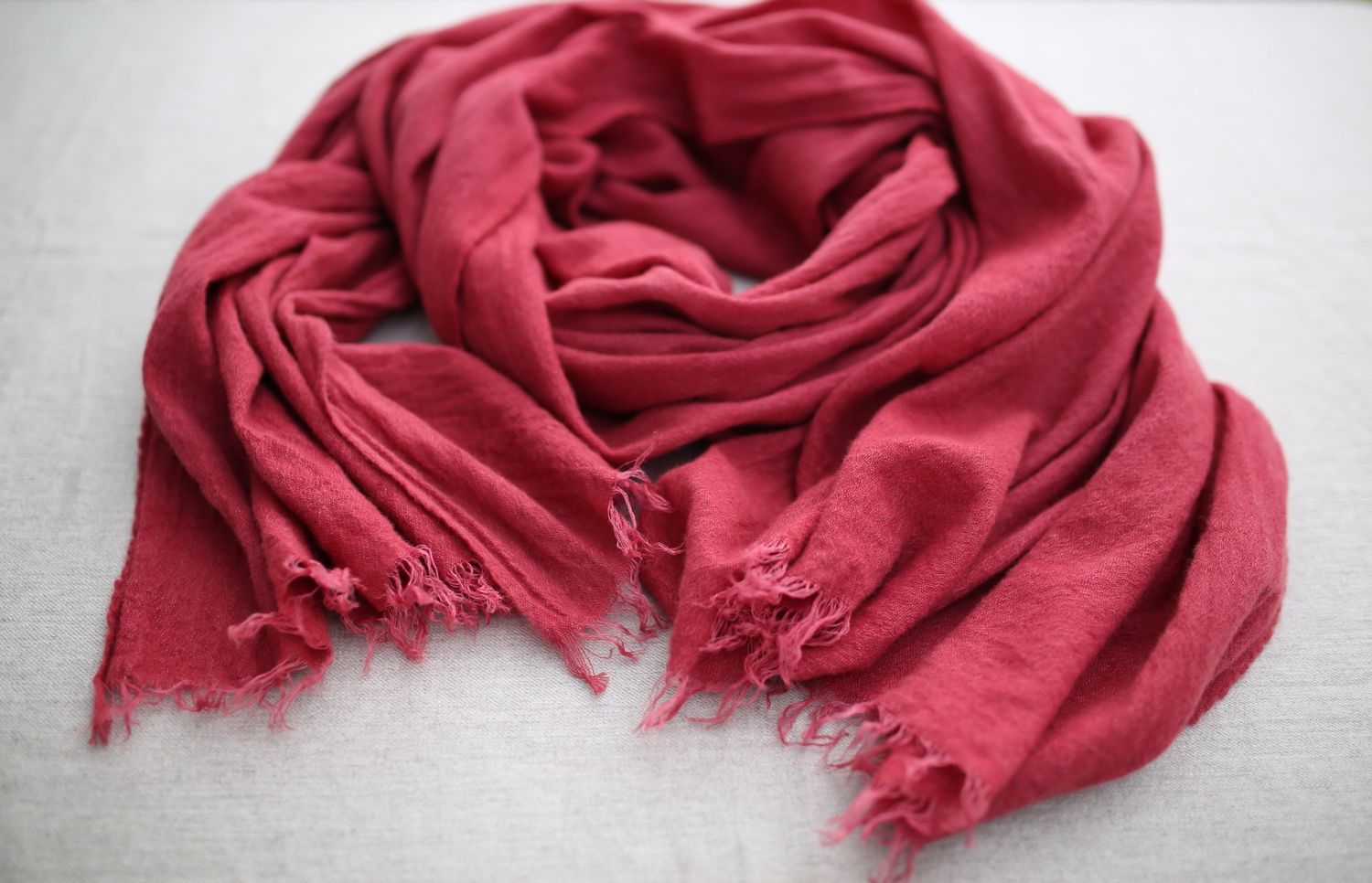 ウールリネンストール Woollen linen scarf 「茜色/Madder root」