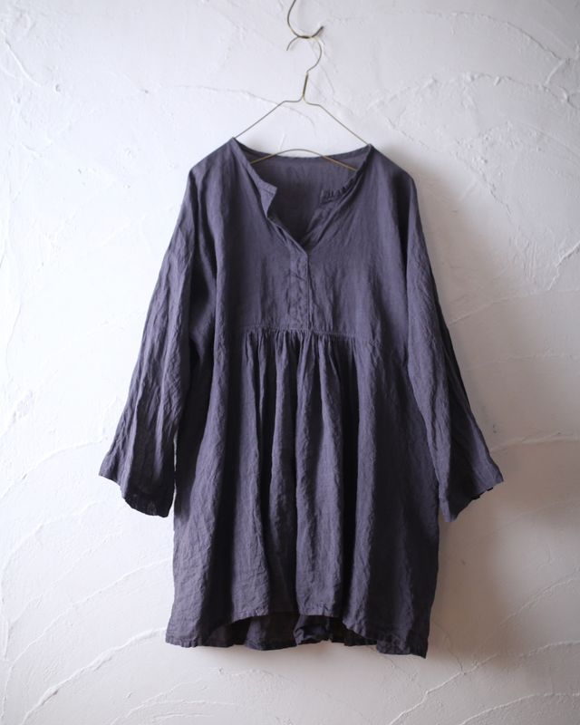 リネン ギャザー プルオーバー Linen pull-over blouse 「五倍子/Japanese sumac」