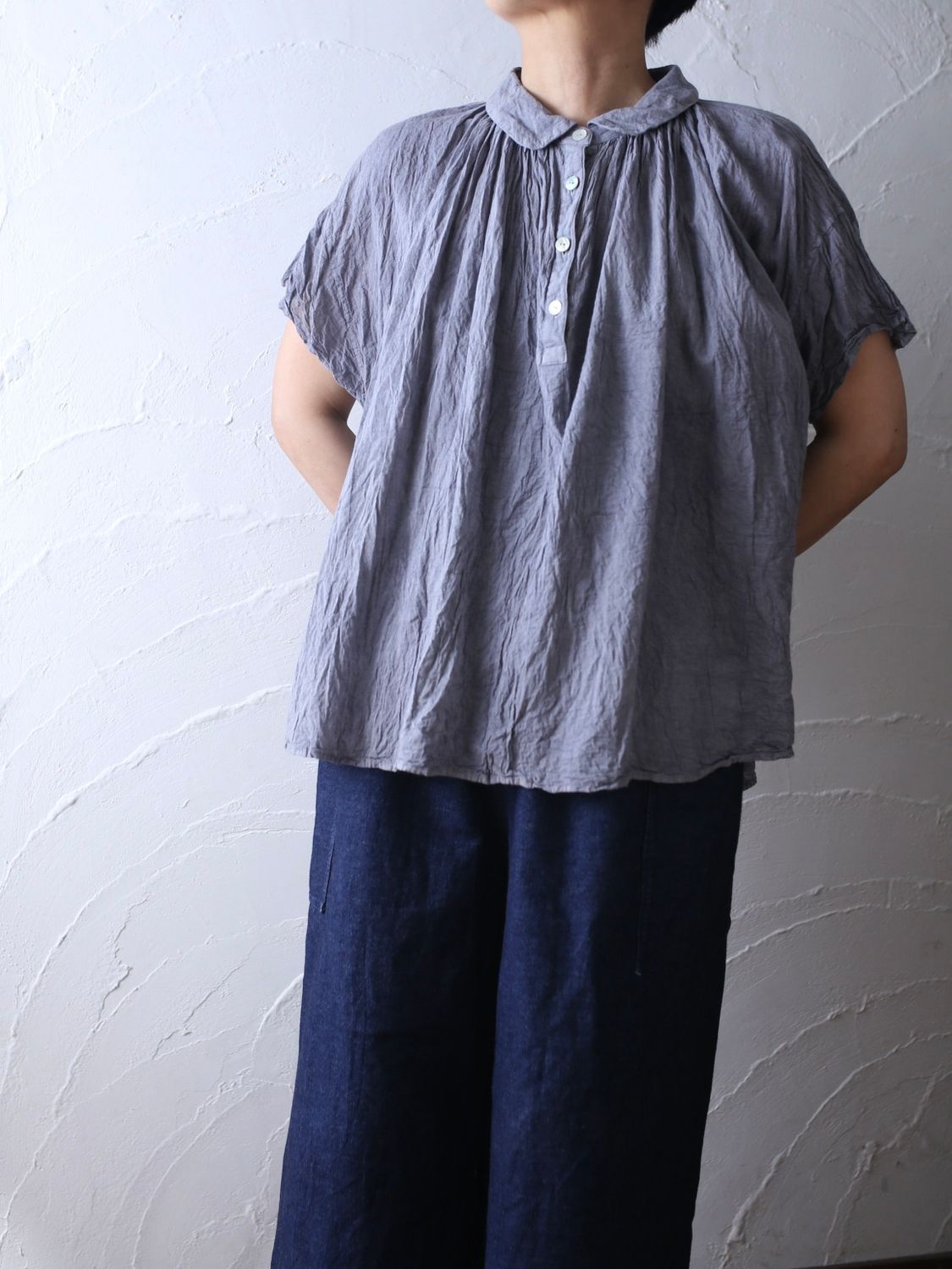 コットンローン 丸襟ブラウス/Cotton lawn blouse「ラベンダー