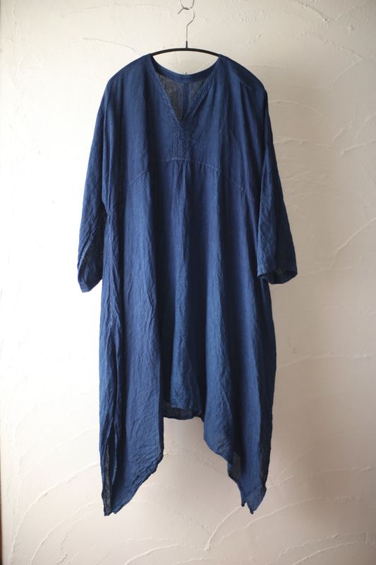 リネン イレギュラーヘム ブラウス Linen blouse「藍/Indigo」