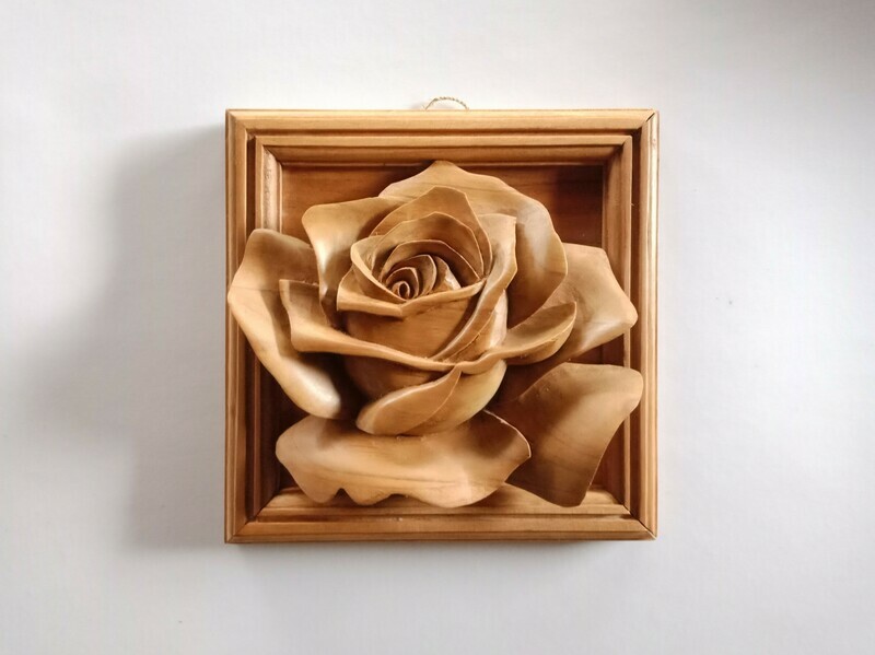 hiasan dinding kayu / dekorasi dinding kayu ukiran single rose asli jepara