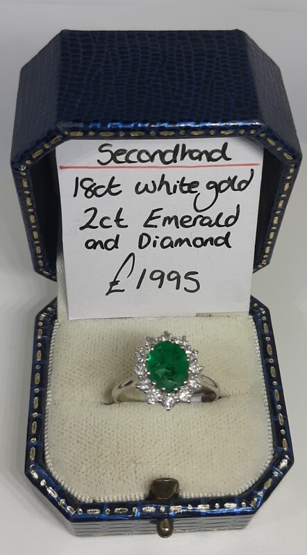 18ct White Gold 2ct Emerald and Diamond Cluster Ring