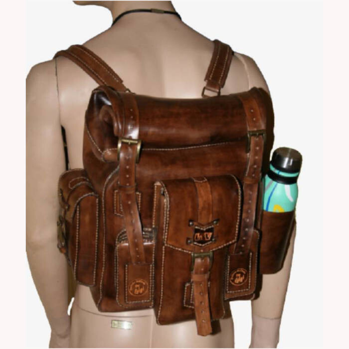 Grande Zaino Roll Top In Cuoio Marrone