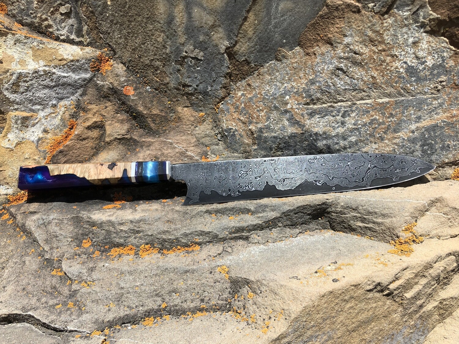 225mm Damascus San Mai Sujihiki chef knife - meat slicing knife.