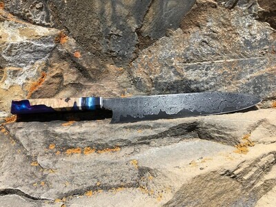 225mm Damascus San Mai Sujihiki chef knife - meat slicing knife.