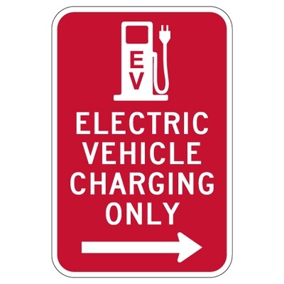 Electric Vehicle Charging Only Sign - Right Arrow - 12x18