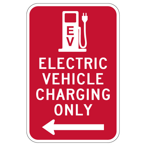 Electric Vehicle Charging Only Sign - Left Arrow - 12x18