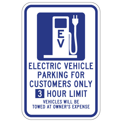 3 Hour Time Limit Electric Vehicle Parking Sign - 12x18