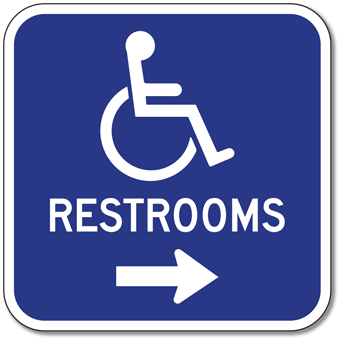 Aluminum Accessible Symbol Restrooms Sign - Right Arrow - 12x12
