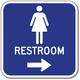 Aluminum Women&#39;s Restrooms Sign with Right Arrow - 12x12