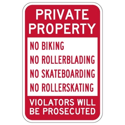 No Biking Rollerblading Skateboarding Rollerskating Sign - 12x18