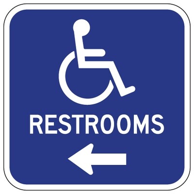 Aluminum Accessible Symbol Restrooms Sign - Left Arrow - 12x12